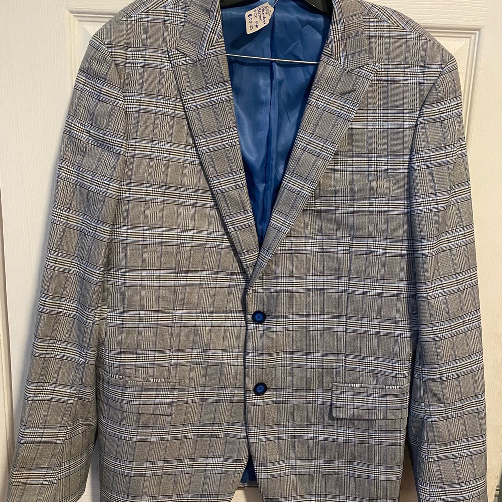 Stevenland Blue and Gray Plaid Blazer